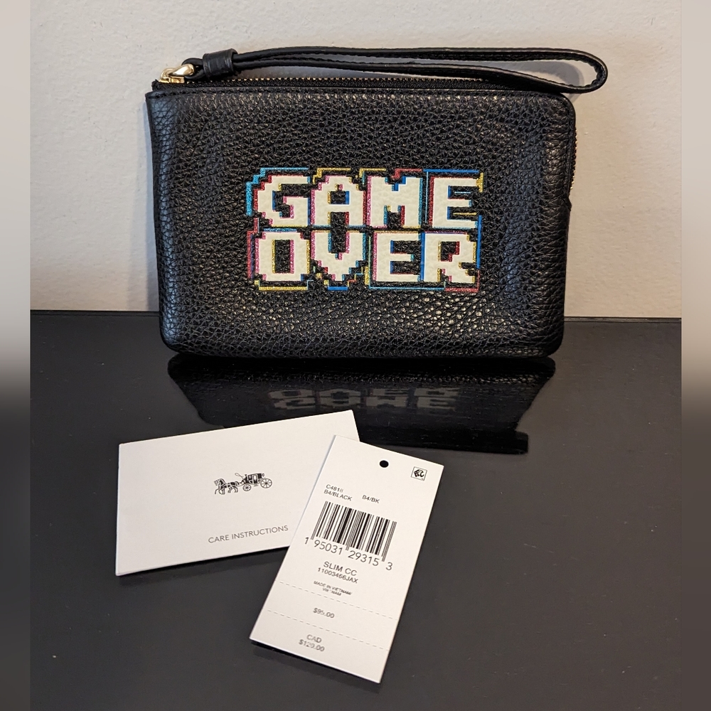 Coach Corner Zip Wristlet With Pac Man Game Over